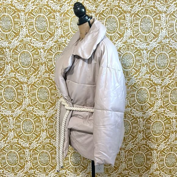 NWT A.L.C. Liam Faux Leather Rope Belt Puffer Coat Jacket in Fog $695 size M - Picture 10 of 16
